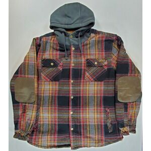 Legendary Whitetails XL Hooded Plaid Sherpa Lined Shirt Jacket Elbow Patches